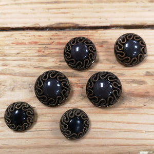 Vintage Buttons Set of 6 (4 x 25mm and 2 x 20mm) Dark brown with filgreree edge