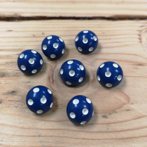 Vintage Buttons Set of 7 x 14mm dark blue with white spots.