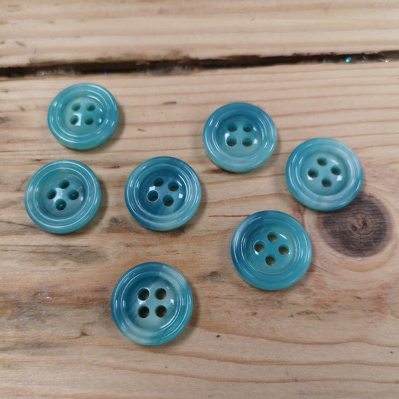 Vintage Buttons Set of 7 x 18mm marbled ocean