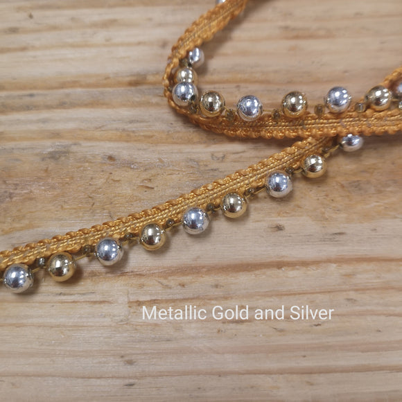 Bead Trim - Metallic gold and silver 6mm beads