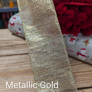 Wired Christmas Ribbon - Metallic Gold 63mm wide