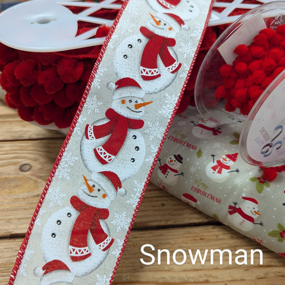 Wired Christmas Ribbon - Snowmen 63mm wide