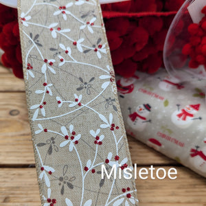 Wired Christmas Ribbon - Mistletoe 63mm wide